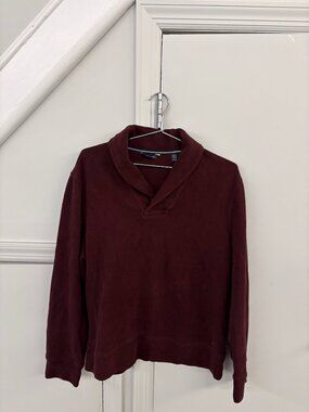 Nautica Mens Shawl Collar Pullover Sweater Size L Burgundy Maroon Fall Knit